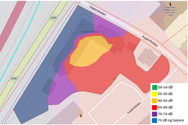 kart med støysoner for Frelsesarmeens barnehager