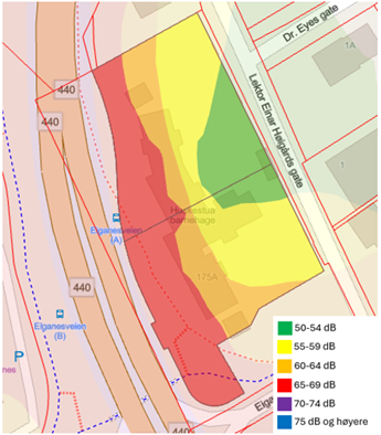 kart med støysoner for Huskestua barnehage