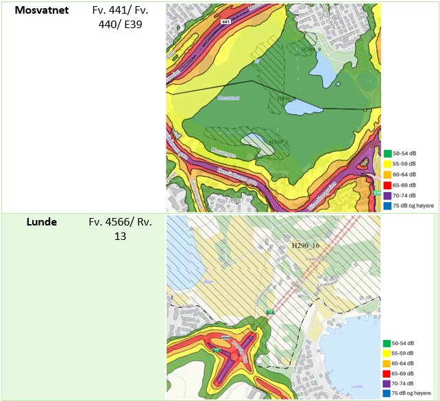Tabell med oversikt over stille områder i friområder, med støysoner