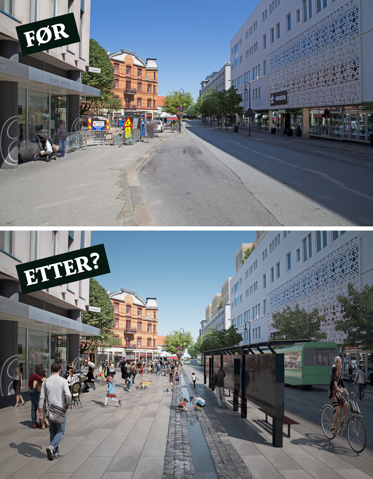 Klubbgata før og etter sentrumsplanen