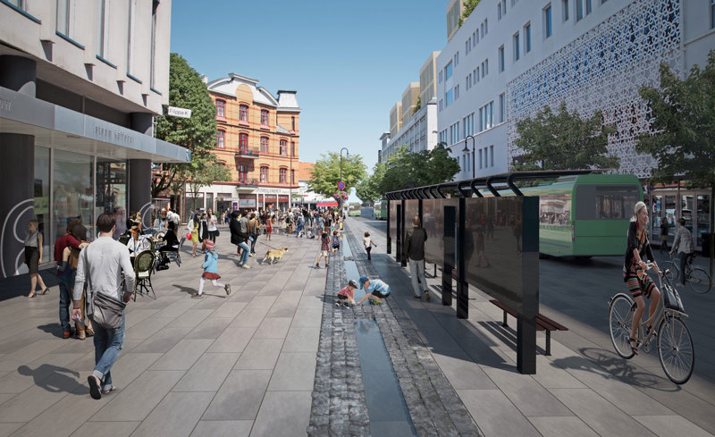 Klubbgata med bekk gjennom