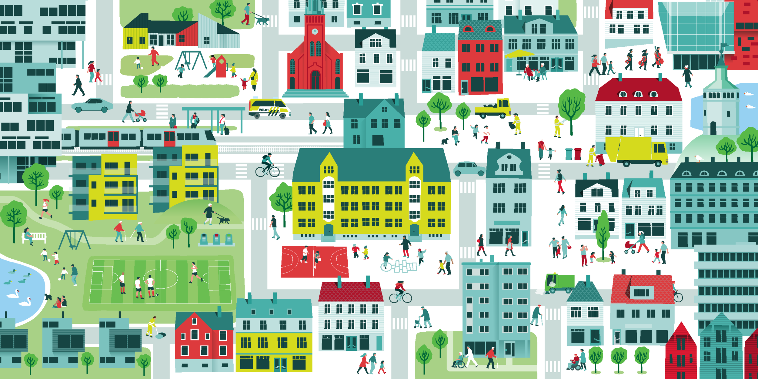 By-illustrasjon av Berit Sømme