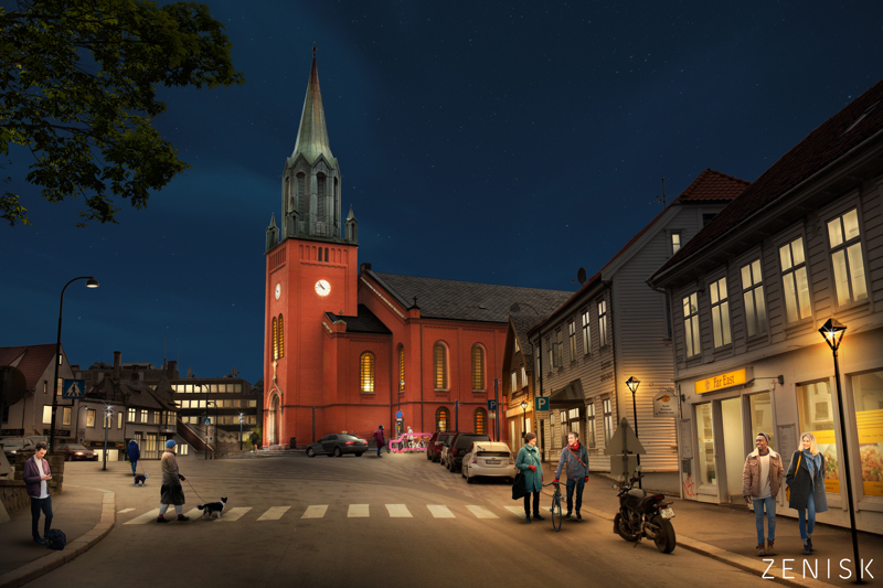 St. Petri med ny belysning. Kirken får nytt lys i november. 
