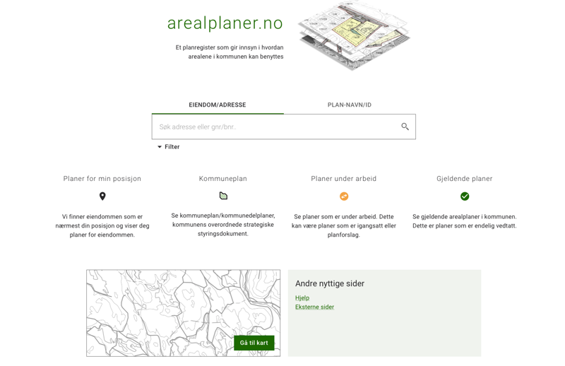 Skjermbilde fra forsiden på arealplaner.no