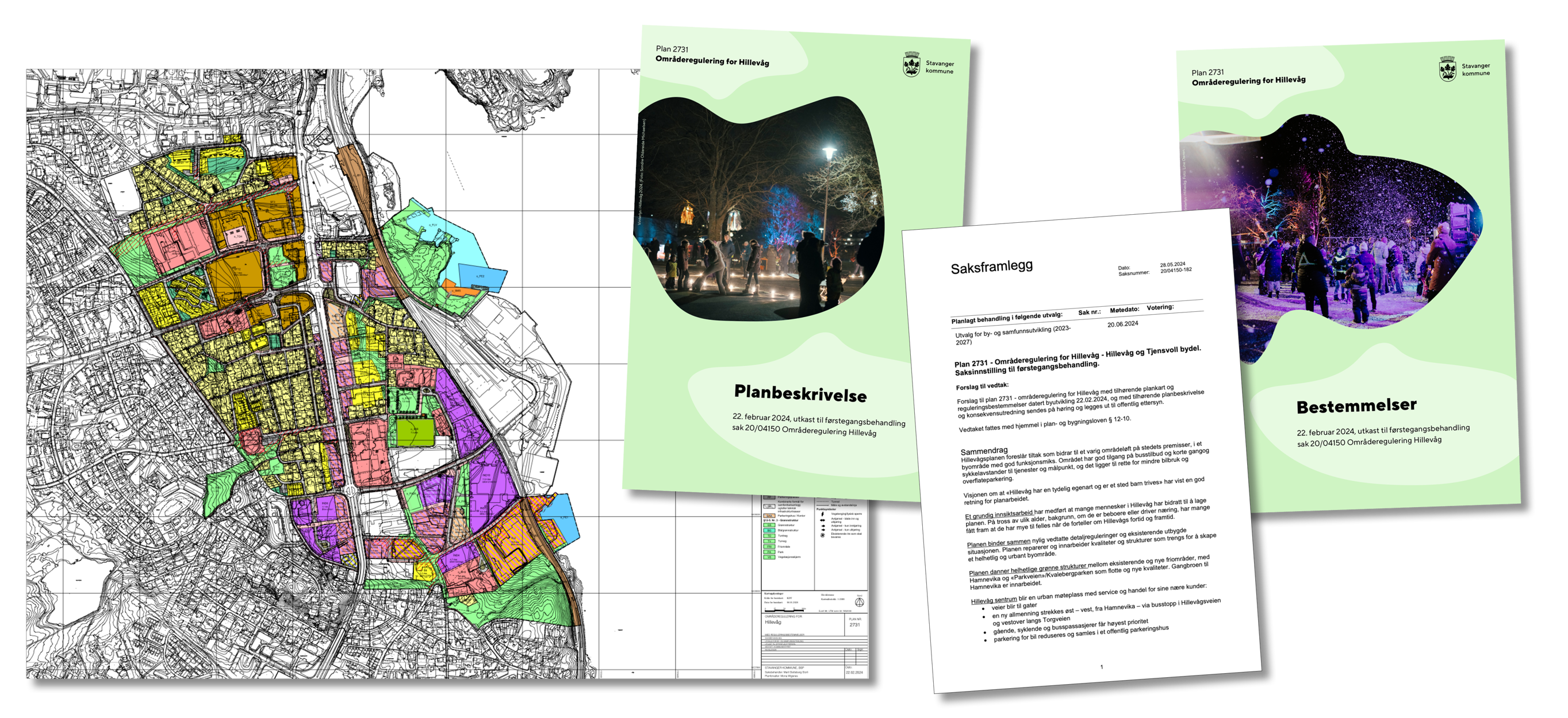 Hillevåg-planen består av mange dokumenter. Plankartet, saksfremlegget, planbeskrivelsen og bestemmelsene er de viktigste.