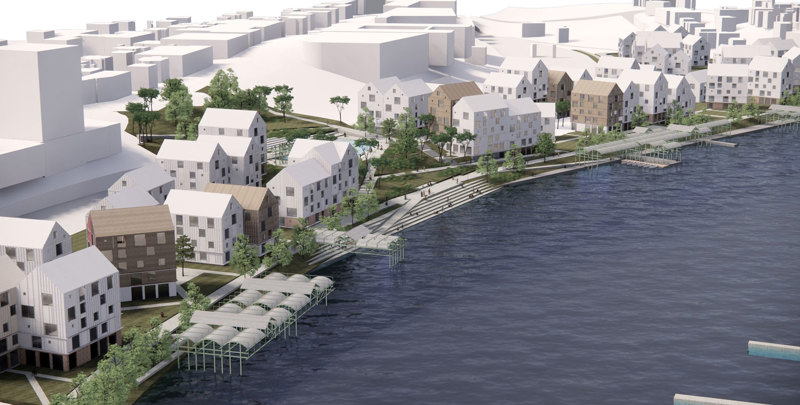 3RW, Dronninga landskap og A/STAB ser for seg en spredt bebyggelse med saltak, en urban promenade langs sjøen og gode bomiljøer i bakkant.