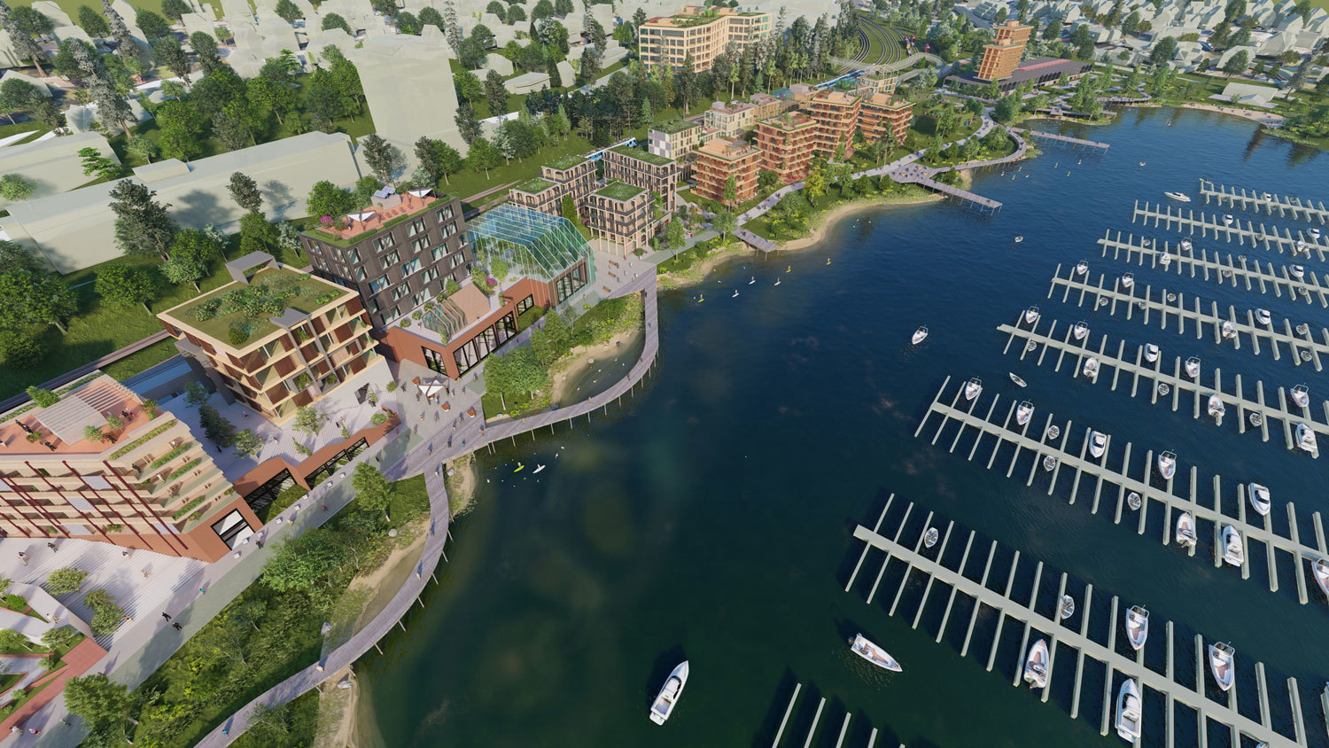 AsplanViak-teamet ser for seg en opprensing av Hillevågsvatnet og en buktende kystlinje med fjæresti og promenade.