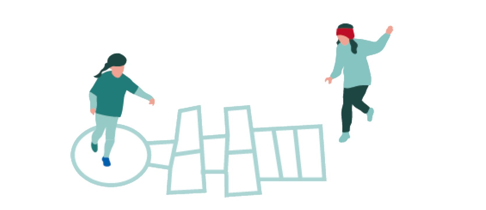 Illustrasjon av to jenter som hopper paradis