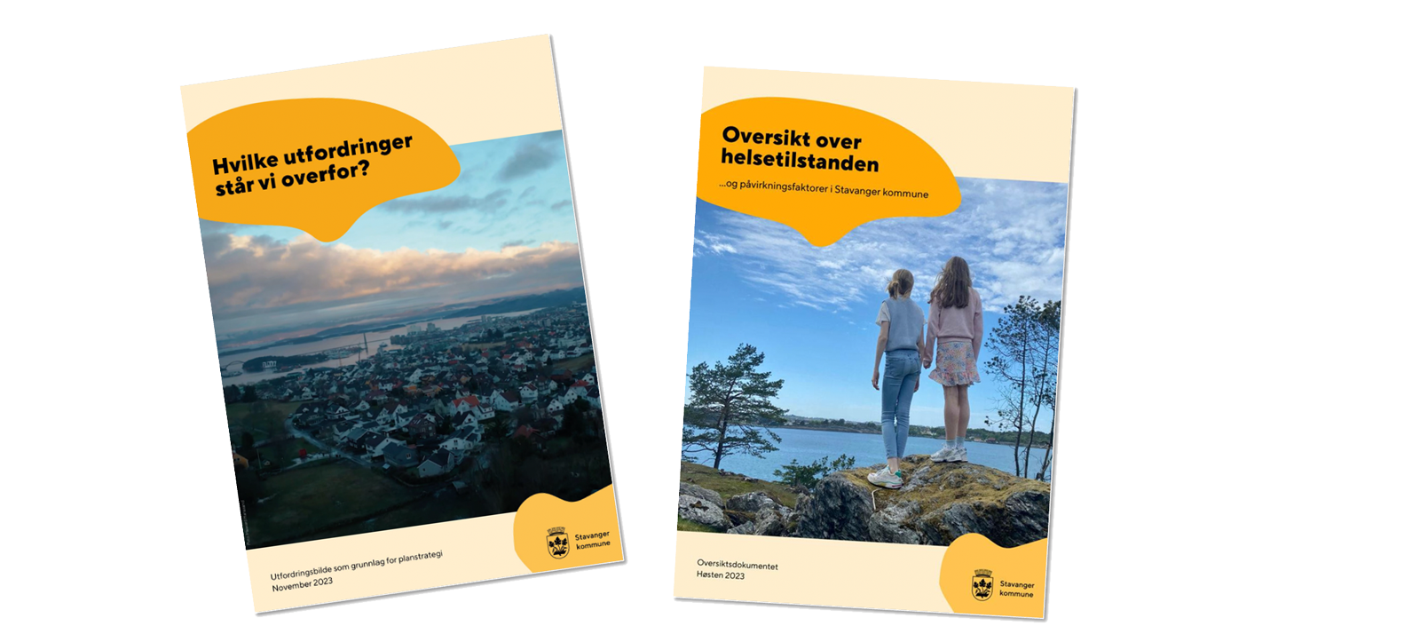 Forsidene til utfordringsbildet og oversikt over helsetilstanden i Stavanger, som ligger som vedlegg til planstrategien.