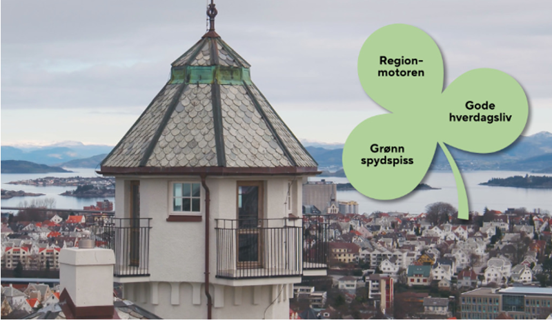 Vålandstårnet og trekløveret med kommunens samfunnsmål
