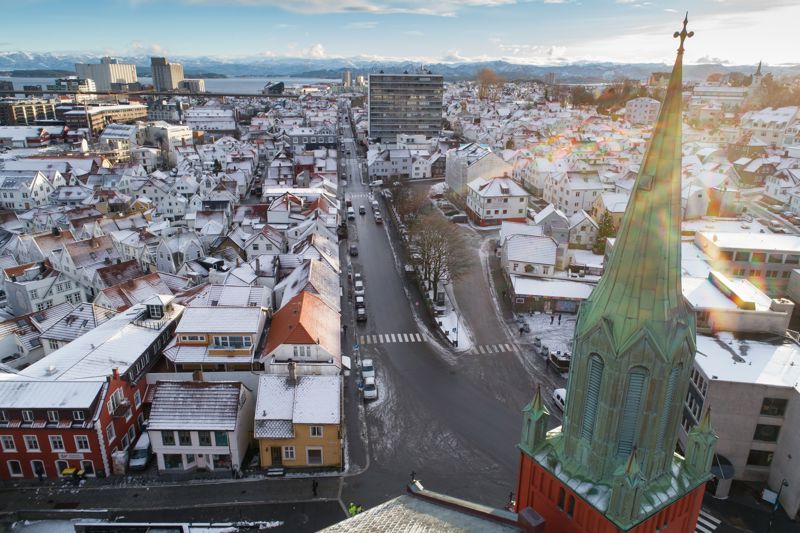 Storhaug og Pedersgata sett fra luften. 