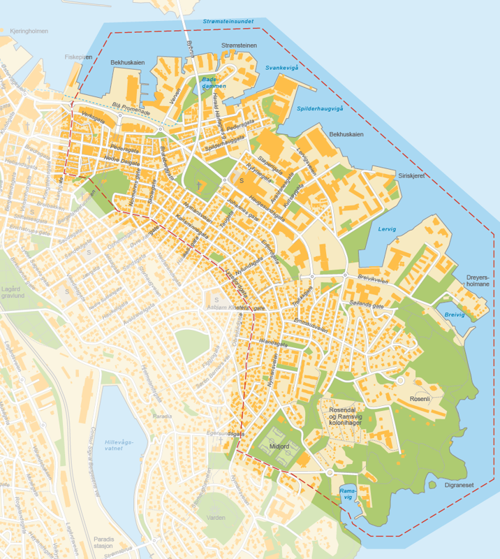 Kart over området som inngår i områdeløft Storhaug bydel