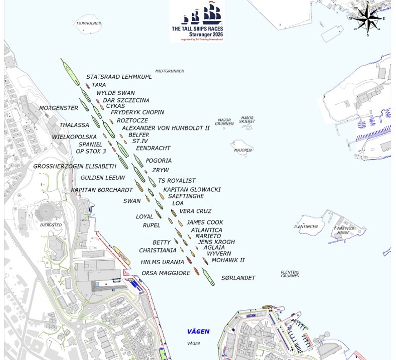 Kart over utseilingsrekkefølgen