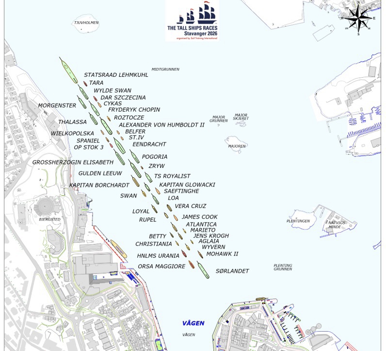 Kart over utseilingsrekkefølgen