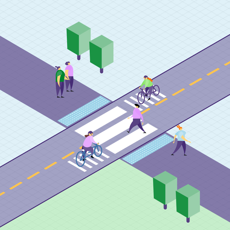Figur som viser gangfeltkryssing av sykkelvei