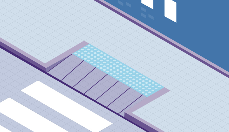 Figur som viser ledelinjer for fortau som krysser kjørevei