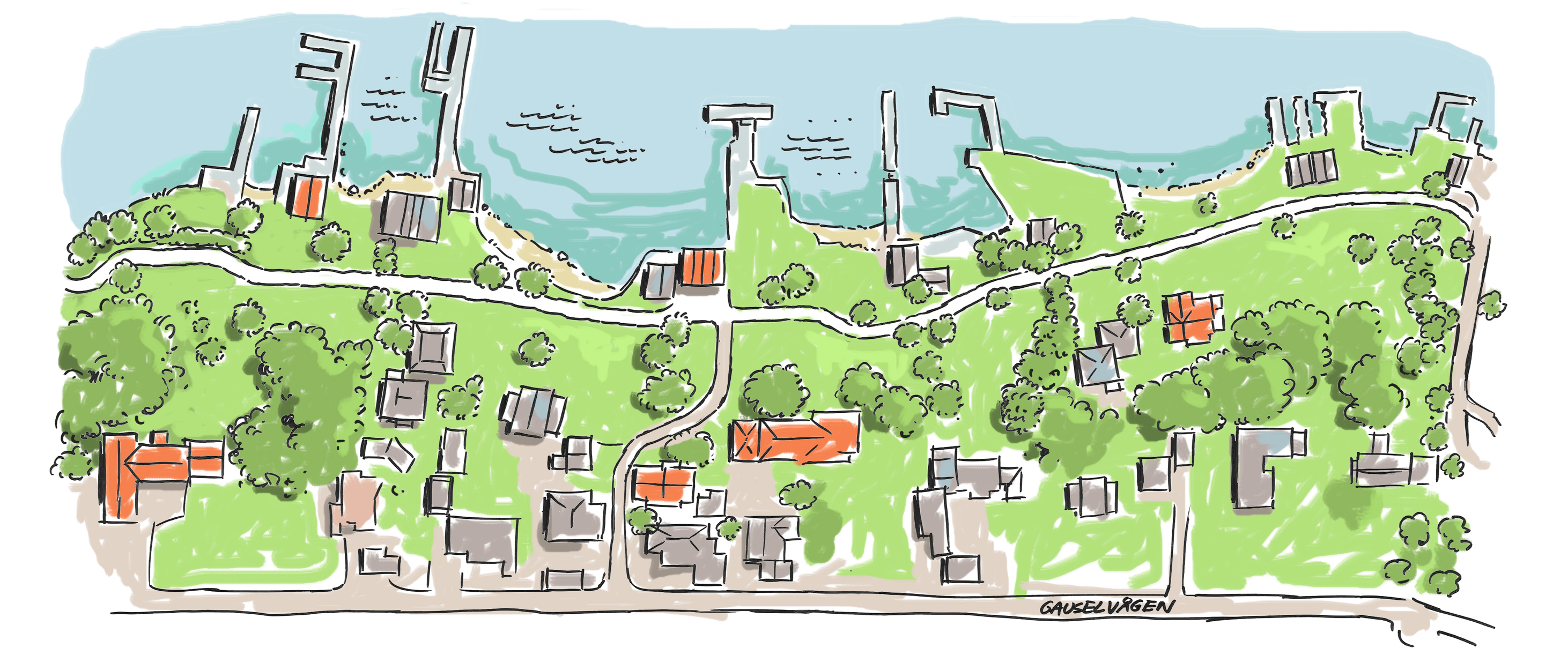 Skisse over turtstien langs Gandsfjorden, sett ovenfra.