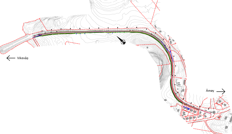 Kartutsnitt med markeringer Vestre Åmøy, gang og sykkelsti