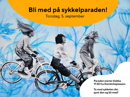 Plakat som illustrerer sykkelparaden, torsdag 5. september, fra Domkirkeplassen klokka 17.30.