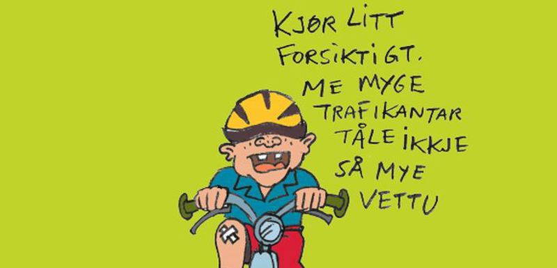 Tegning av gutt på sykkel, som sier at bilister må kjøre forsiktig