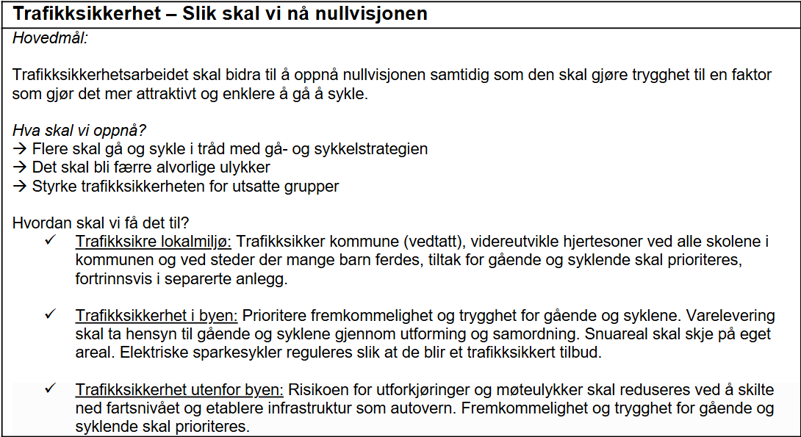 Tabell hentet fra transport og mobilitetsstrategien
